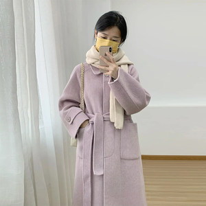 High-end gentle style purple tweed coat for women's autumn and winter clothes new Korean mid-length small tweed coat