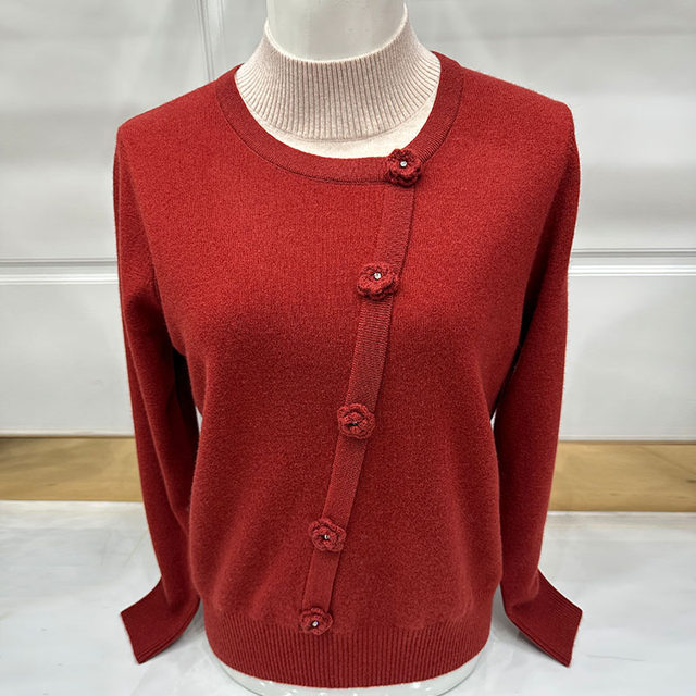 Middle-aged and elderly sweaters, fashionable women's mother's knitted tops, cashmere bottoming fashionable sweaters 100 pure woolen sweaters