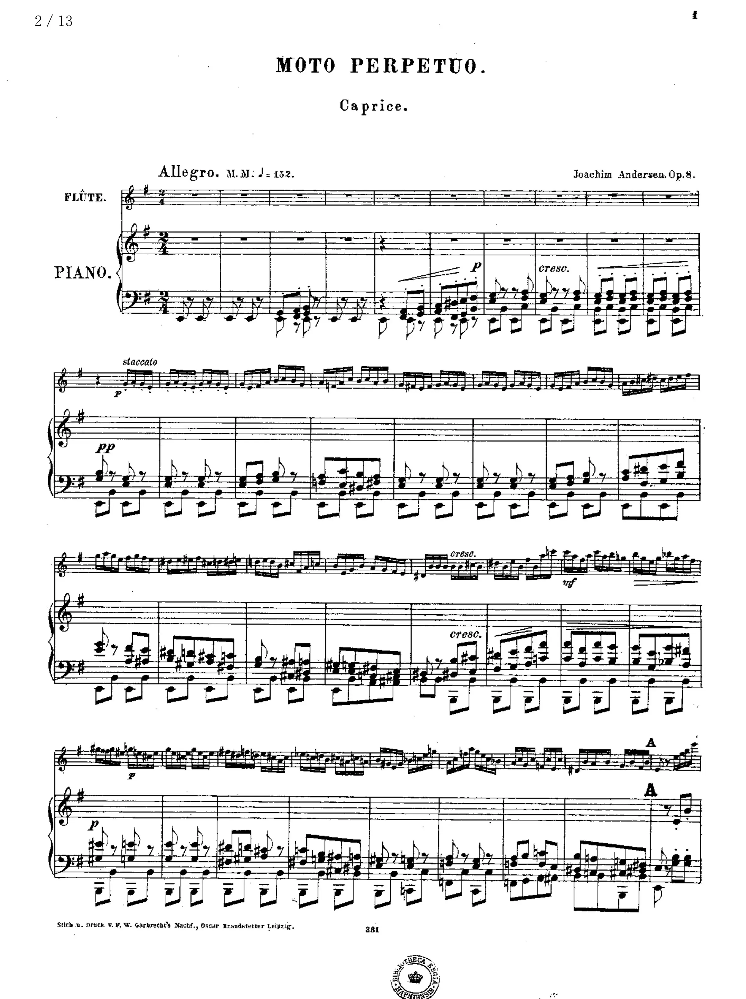 安德森 无穷动 长笛 钢琴op8 总分谱 清晰度一般 moto perpetuo