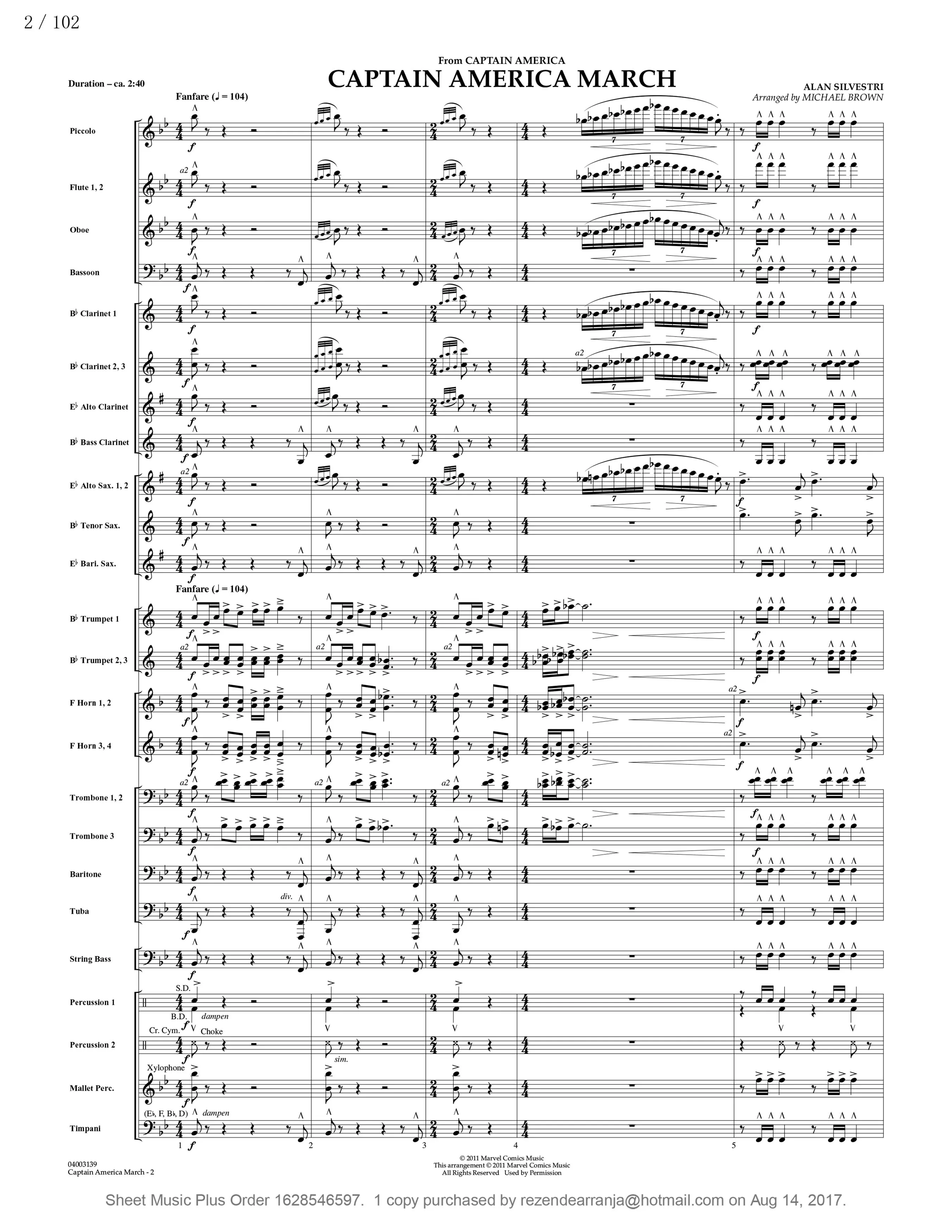 美国队长进行曲 管乐队 总谱分谱 captain america march