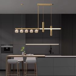 All-Copper Restaurant Chandelier, Light Luxury, Simple Nordic Style, Dining Table, Bar Counter, Long Crystal Lamp