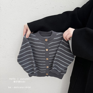 
Boys Spring and Autumn Korean round neck sweater Boys fashionable knitted sweater jacket Baby and toddler loose casual top