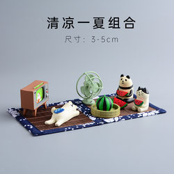 Panda Cat Zakka Japanese-Style Sundries Summer Fan Scene Watermelon Resin Small Ornaments Desktop Decorations