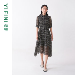 
[Same style in the counter] Yifni/Yifni French high waist slim temperament printed lapel floral dress for women summer new
