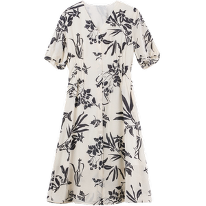 
[Same style at counter] Yifini/Yifini French V-neck plant print high-waist slim X-shaped short-sleeved dress