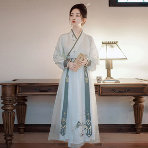 Summer New Hanfu Straight Train with Waist Cover Couple CP Daily Elegant Crane Set with Detachable Waist Cover Float Sheet
