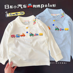 
Japanese car embroidered polo shirt 26 spring style children's baby lapel long-sleeved T-shirt boys' pure cotton tops trendy