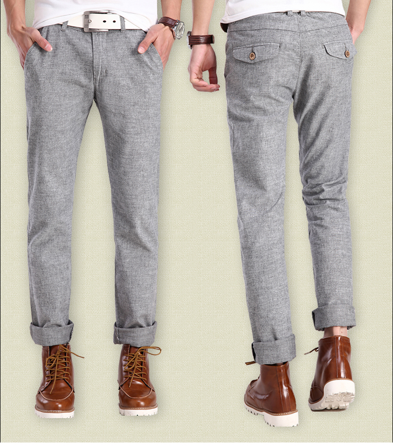 秋冬棉麻男裤韩版加绒加厚男士休闲裤直筒男裤子小脚男装长裤大码
