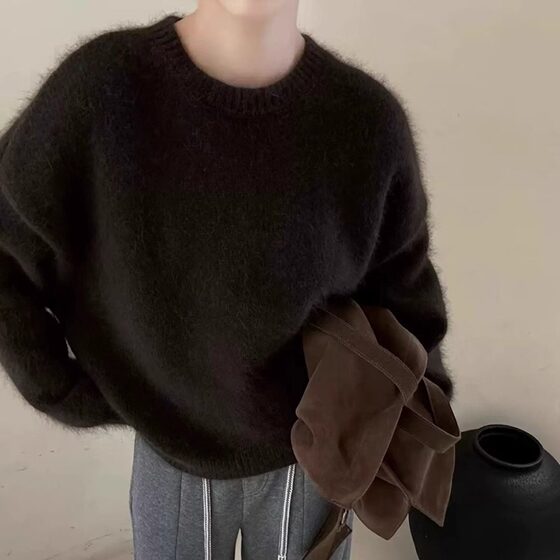 
25 raccoon velvet sweater, lazy style round neck pullover sweater for women, autumn and winter loose long-sleeved sweater, black sweater