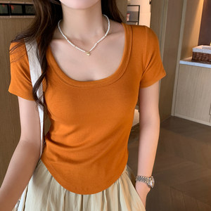 
Right shoulder short-sleeved T-shirt for women 2026 new spring and summer dopamine wear T-shirt irregular slim slimming top