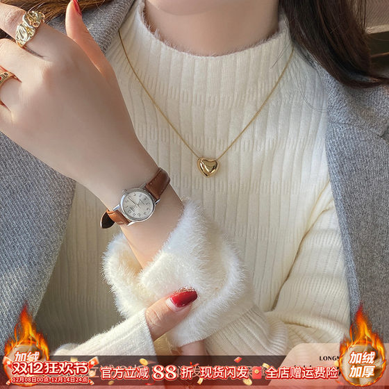 
White sweater for women in autumn and winter 2025 new velvet thickened base shirt with warm knitted half turtleneck top