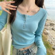 Blue thin slim base shirt for women with spring 2025 new unique long-sleeved T-shirt hit shoulder top