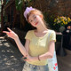 Yellow round neck straight shoulder short-sleeved T-shirt for women in 2025 spring and summer new style unique and beautiful slim short top
