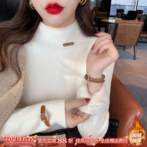 Plush sweater for women's design, thickened half-high collar, inner bottom shirt, autumn and winter high-end integrated velvet warm top
