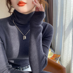 
Gray turtleneck bottoming shirt for women with 2025 new autumn and winter seamless one-piece sweater and high-end knitted top