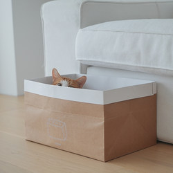 Pet Cat Nest Corrugated Paper House Scratching Board Integrated Box Carton Tear-Resistant Chew Toy Storage Bag Kraft Paper Bag