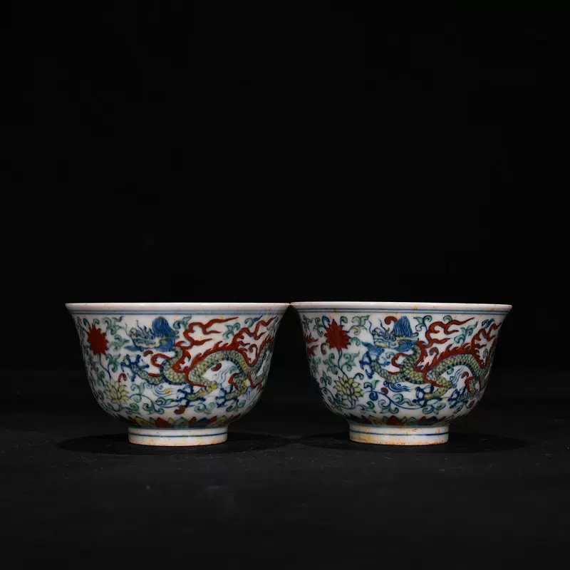 明成化斗彩龙凤纹杯一对古董古玩收藏真品老物件瓷器老货摆件-Taobao 