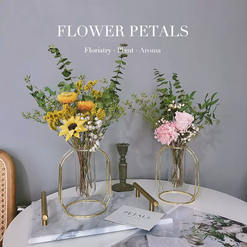 轻奢北欧风高级干花花束玫瑰向日葵尤加利真花摆件永生