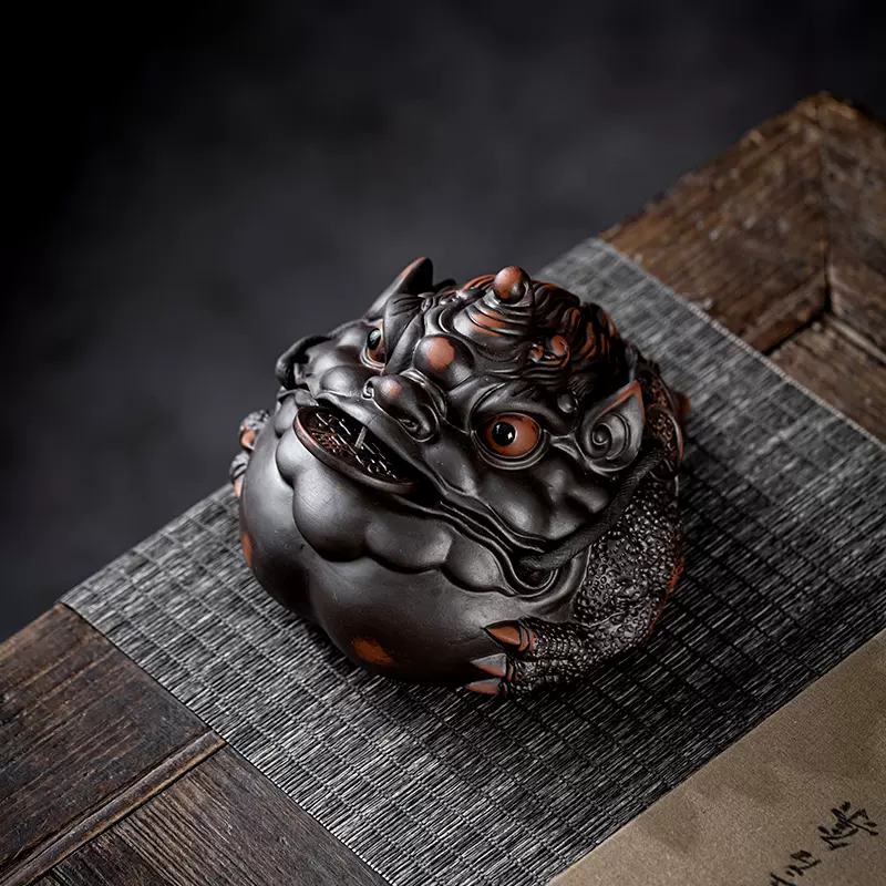 精巧美品 紫銅製 龍 横財 茶寵 文鎮 置物 国潮古铜实心铜器双鱼铜茶宠茶玩压纸镇纸可养茶拔搁置茶道摆件