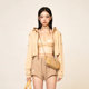 SMFK sports short jacket long sleeve embroidered cross armband fashion casual hooded women khaki beige hip-hop
