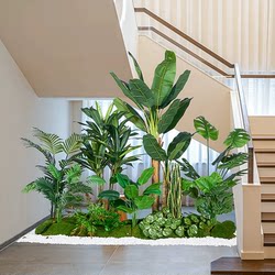 Simulated Green Plants, Large Indoor Landscaping Combination, Tropical Fake Plant Landscape under the Stairs, Fake Tree Potted Plant Decoration Ornaments