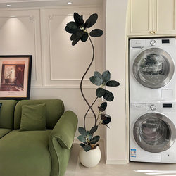 Black Rubber Tree Artificial Green Plant in Vintage Style for Living Room Decoration, Large Floor-Standing Decorative Piece Next to the Sofa