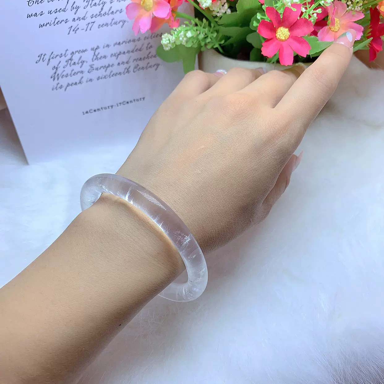 天然白幽灵圆条手镯通透净化心灵水晶细条手镯女款白水晶手环保真-Taobao