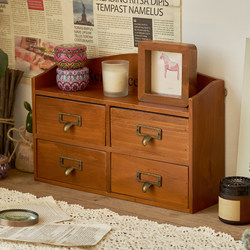 Zakka Solid Wood Retro Desktop Storage Box Student Dormitory Storage Box Four-Drawer Cabinet Wooden Jewelry Storage Rack