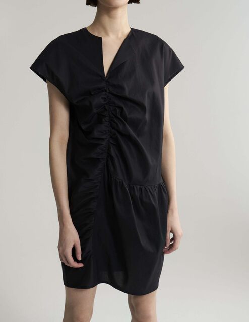 Nordic niche tot shirt skirt for women asymmetric slanted V-neck temperament slim pleated silhouette dress for women