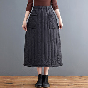 
Thickened cotton skirt mid-length long skirt winter windproof winter skirt elastic waist solid color skirt light and versatile