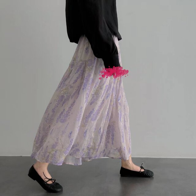 
French retro purple floral cake skirt for women discount early spring new high-waisted a-line midi skirt for summer