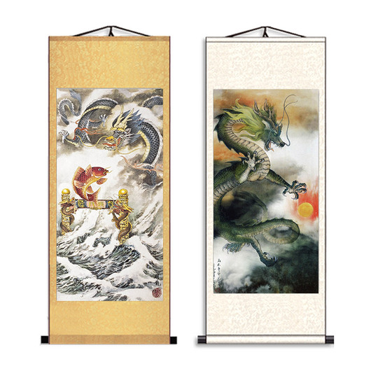 シルク水墨画 ドラゴン アート 壁掛け Amazon.co.jp: 絵画 ブラックドラゴンレッドサンアート水墨画