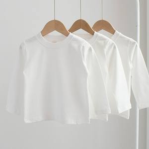 
Children's pure cotton boy's base medium and large spring and autumn baby autumn clothes new style girls round neck top white long-sleeved T-shirt
