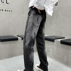 
High-end trendy brand slim fit jeans for men, nine-point new style, summer tapered feet, casual handsome printed long trousers