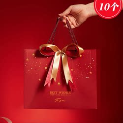 J High-End Red Festive Gift Box, Universal Gift Packaging, Paper Bag with Handle, Suitable for Weddings, New Year