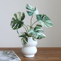 Nordic Green Plants, Artificial White Monstera, Spring Leaf Fake Flowers, Decorative Potted Plants, Fake Bonsai Plants for Living Room and Office