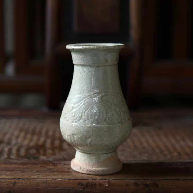 中国古美術　宋時代白釉 磁花瓶　陽刻 宋時代白磁鉄釉花瓶，青白釉瓶