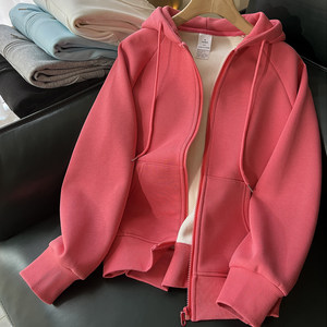 
Fleece hooded sweatshirt jacket for women in autumn and winter new slim and versatile loose casual sports zipper cardigan top