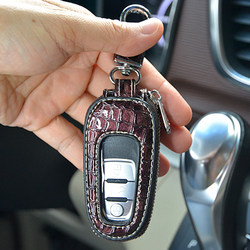 Genuine Leather Car Key Case, Universal Model for Men and Women, Transparent Window, Bright Leather Crocodile Pattern Car Key Cover