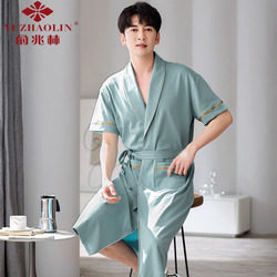 Yu Zhaolin Men's Nightgown Pure Cotton Summer Pajamas Loose Large Size Youth Thin Section Summer Bathrobe Adult Home Service
