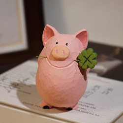 Big Brother Pig Is Also a Romantic at Heart. Handmade Wood Carving Ornaments, Cute Desktop Decorations, Birthday Gifts for Couples