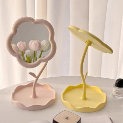 Ins Flower Makeup Mirror Girly Desktop Vanity Mirror Female Dressing Table Student Dormitory Portable Touch-Up Mirror