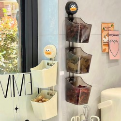 Suction Cup Onion, Ginger and Garlic Storage Box Kitchen Storage Rack Wall-Mounted Ginger and Garlic Storage Artifact Punch-Free Storage Hanging Basket