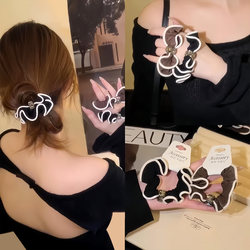 Korean Light Luxury Milk Silk Hair Tie with Ruffled Edge and Sparkling Rhinestones, Korean Style Light Luxury Hair Rope, High Elasticity Hair Band