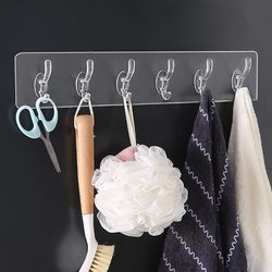 No-Drill Hooks for Kitchen Walls, Behind Doors, Clothes Hangers, Adhesive Hooks, Strong Adhesive, Bathroom, Row of Hooks, Traceless Hooks