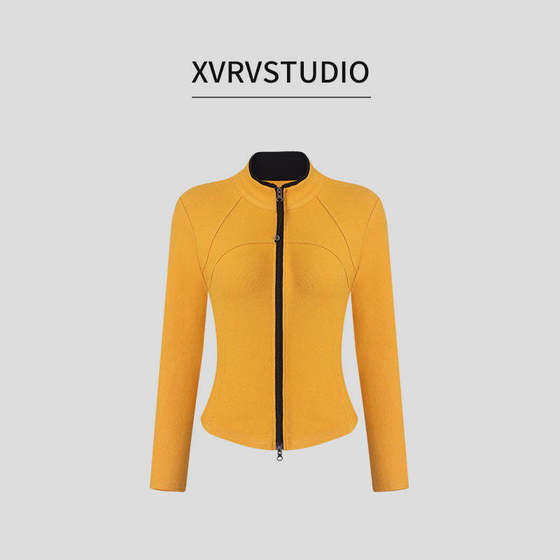 
XVRV [Xia Shangxin] 2026 Fashion Versatile Stand Collar Contrast Color Sports Double Open Zipper Small Jacket Women's Top