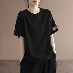 Summer 2025 New Stylish Casual Versatile Short-Sleeve T-Shirt for Women, Pure Cotton, Simple Loose-Fitting Base Shirt, Korean Style Top