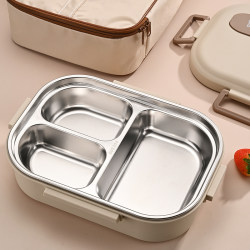 304 Stainless Steel Lunch Box, Thickened Bento Box, Work Lunch Box with 3 Compartments, 4 Compartments, with Soup Bowl, Microwaveable for Students