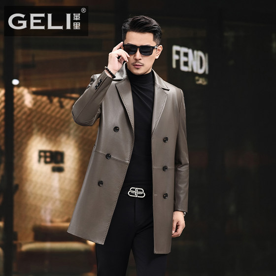
Haining genuine leather jacket men's first layer sheepskin jacket mid-length windbreaker suit collar slim business coat jacket