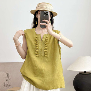 
Let's design linen tassel V-neck sleeveless pullover women's summer new design vest MC25126